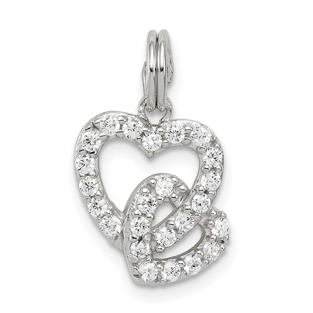 925 Sterling Silver Rhodium-plated CZ Interlocking Hearts Mini Charm